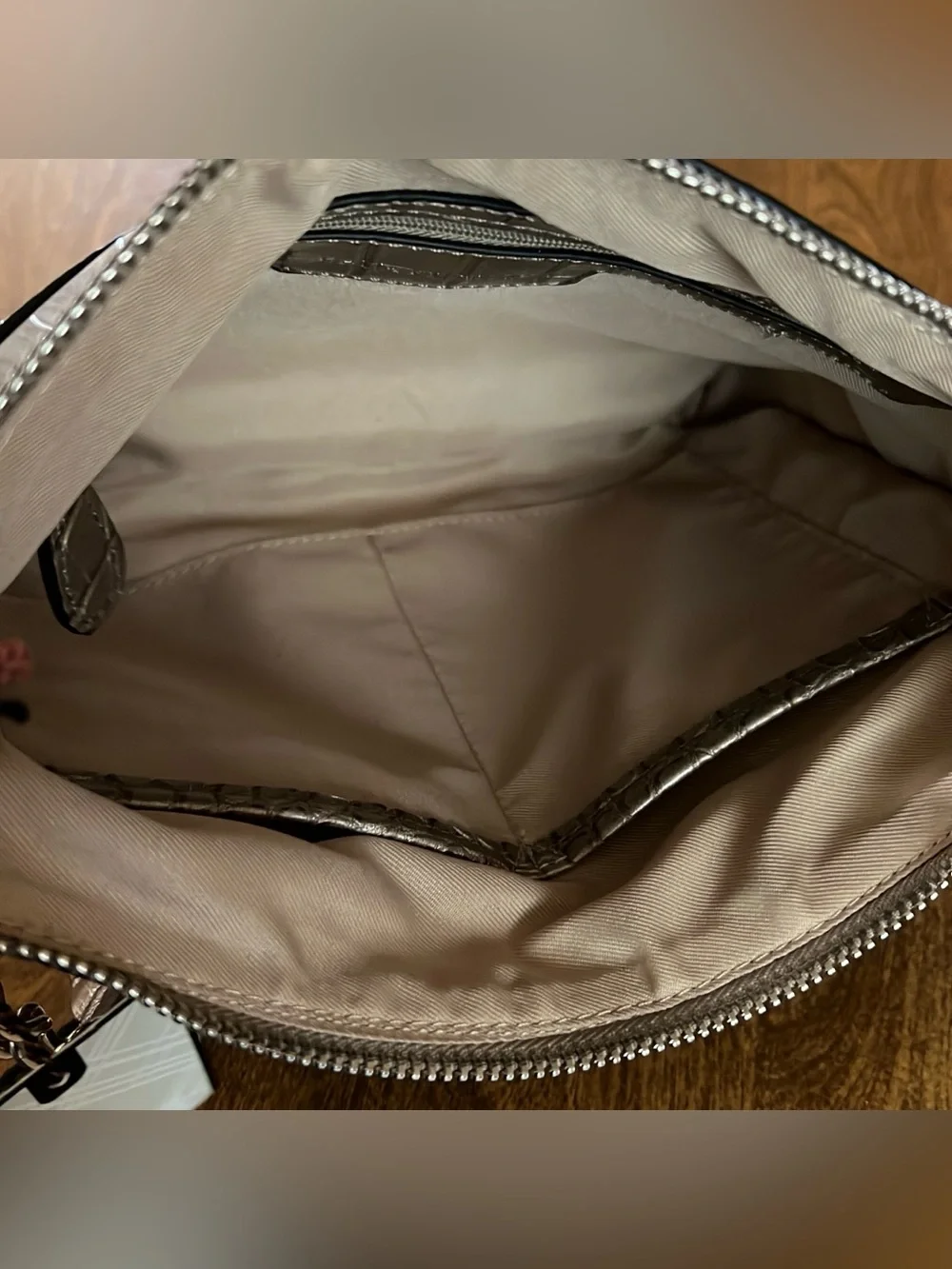 Dana Buchman Women’s Metallic Champagne Faux Leather Zip Chain Crossbody Bag NWT